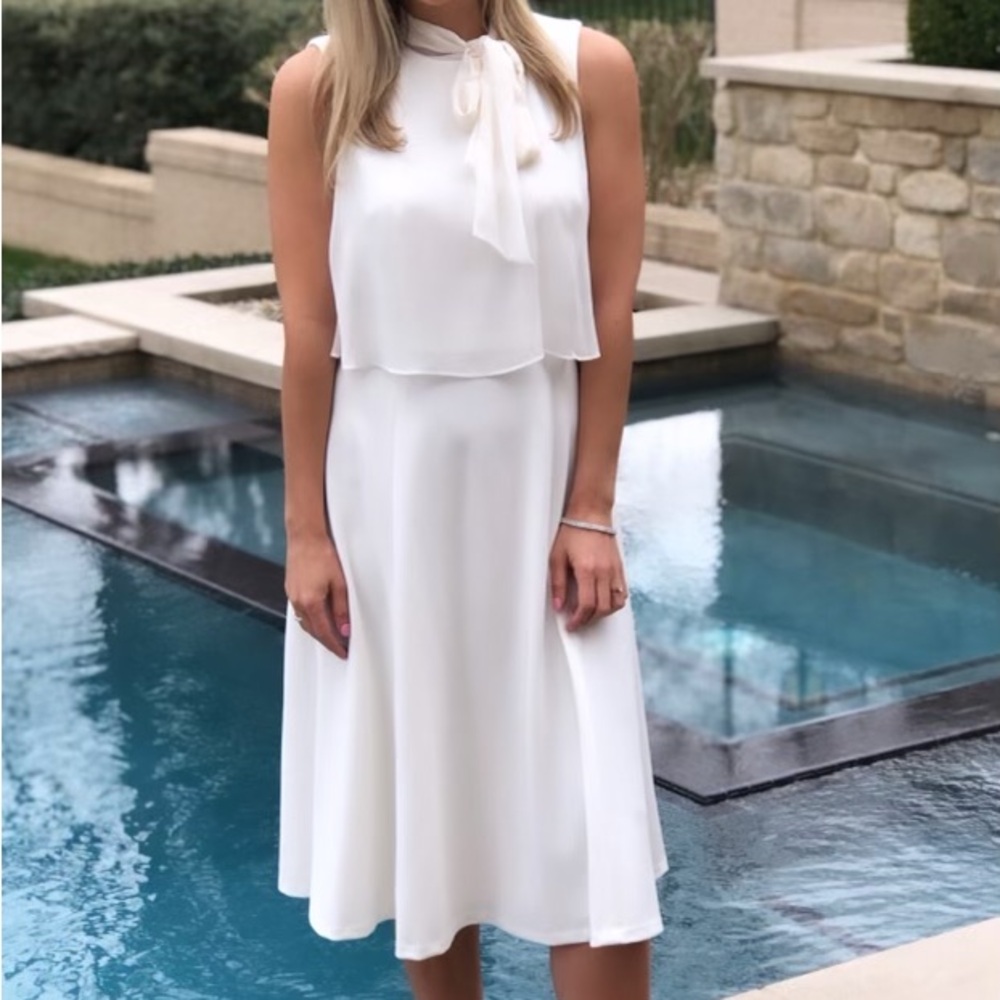 White Calvin Klein Mockneck Midi Dress